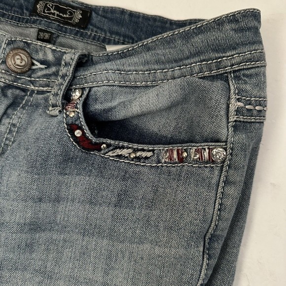 Shyanne Womens Jeans Anne Boot Cut Flap Medium Wash Denim Mid Rise Sz 28 Short - Picture 6 of 9